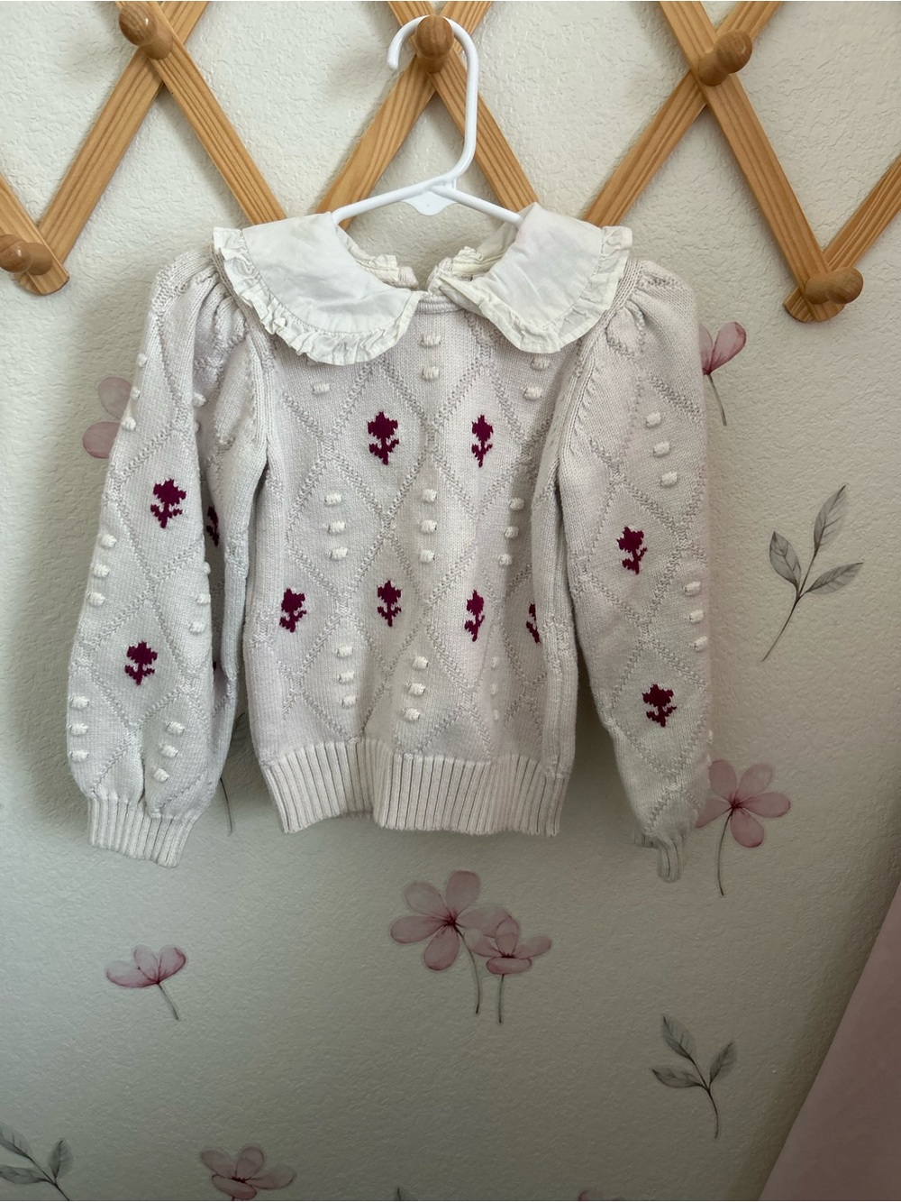 Janie and Jack Cream Knit Sweater with Pink Accent Motifs